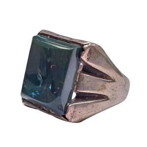 Vintage Massive Men's Sterling Silver Bloodstone Ring Size 16 Statement Ring